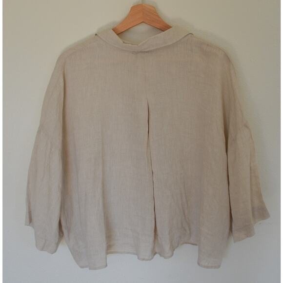 HM Linen Neutral Cropped Short Sleeve Blouse Size X Large - Picture 5 of 5